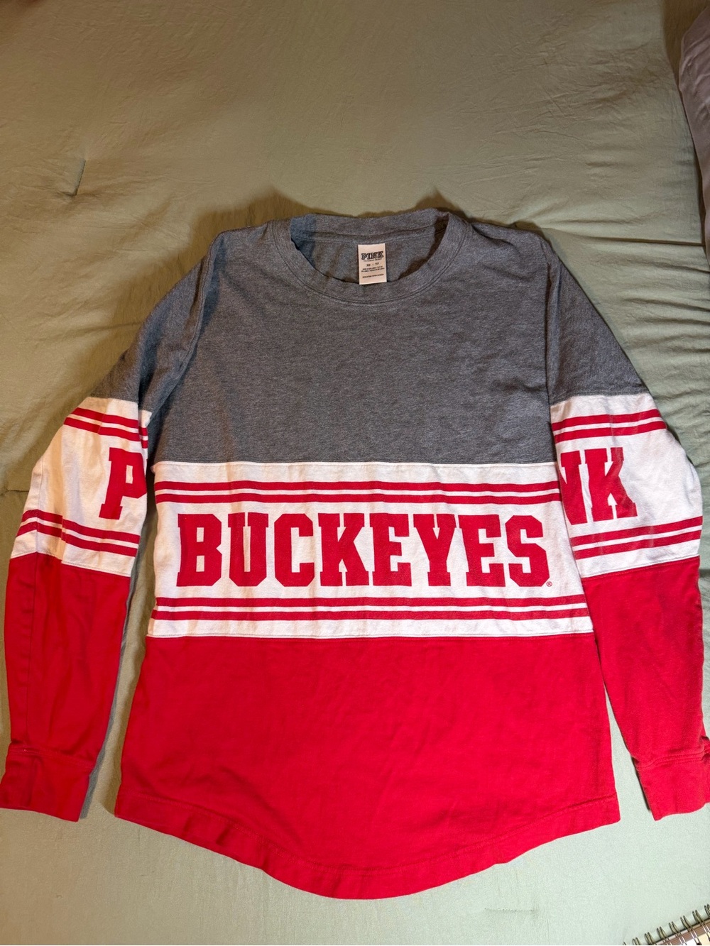PINK Victoria's Secret Gray, White & Red Buckeyes Long-Sleeve Tee
